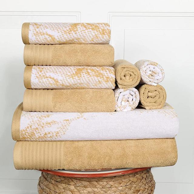 Superior Cotton Solid and Marble Towel Set, Bath, Bronze