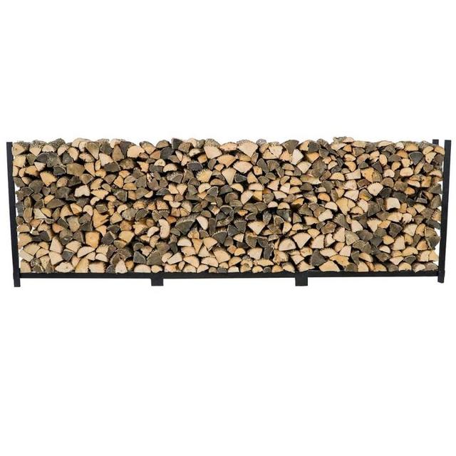 Woodhaven 12 Foot 3/4 Cord Black Outdoor Wood Rack With Optional Seasoning Cover - Heavy Duty Metal Log Rack For Storing Wood - Black Powder Coat Finish (No Cover)