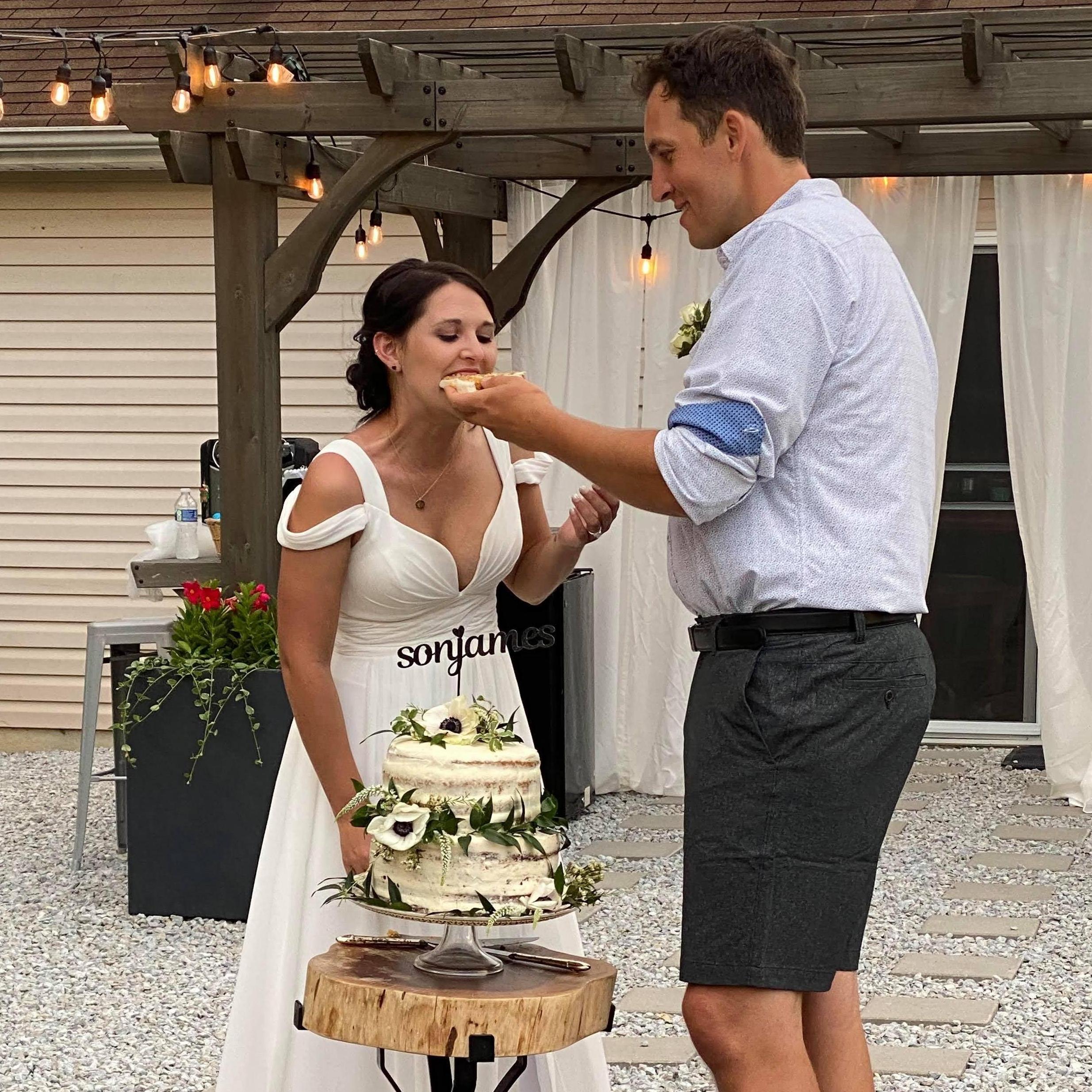 It didn't take long for James to change into his "wedding shorts"