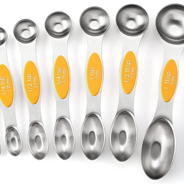 Spring Chef Magnetic Measuring Spoons Set, Dual Sided, Stainless Steel,  Fits in Spice Jars, Mango, Set of 8