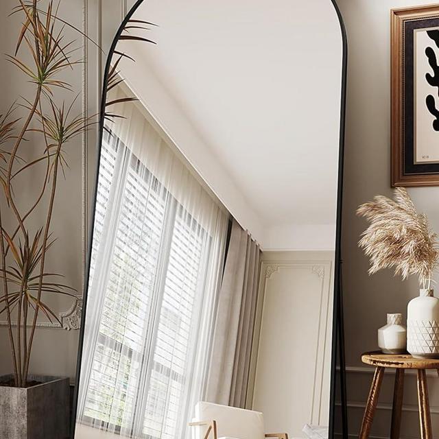 LadyNow Full Length Mirror, 78"x38" Oversized Arched Floor Mirror Freestanding, Full Body Mirror Floor Standing Mirror with Stand, Hanging Mounted Mirror for Bedroom Living Room Cloakroom, Black