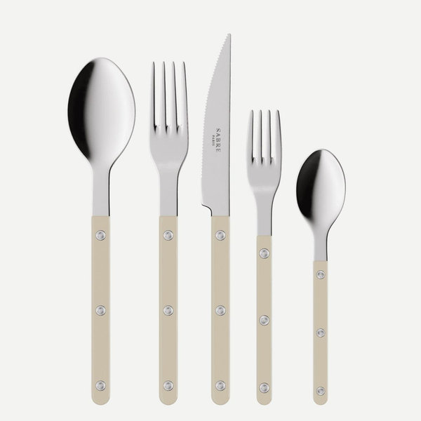 5 Piece Cutlery Set- Bistrot Solid, Light kaki, Shiny Finish