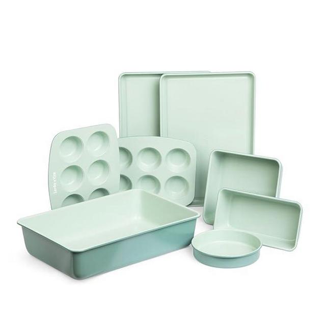 Larder & Vine Bakeware Set - PFAS/PFOS/PTFE Free, Heavy Duty Aluminized Steel with Ceramic Finish, Includes Sheet Pans, Loaf Pan, Muffin Tins, Round Pan, Square Pan, Roasting Pan (Sage)