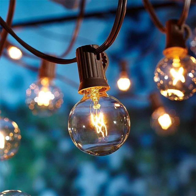 50Ft Outdoor Patio String Lights with 53 Clear Globe G40 Bulbs,UL Certified for Patio Porch Backyard Deck Bistro Gazebos Pergolas Balcony Wedding Gathering Parties Markets Decor, Brown Wire