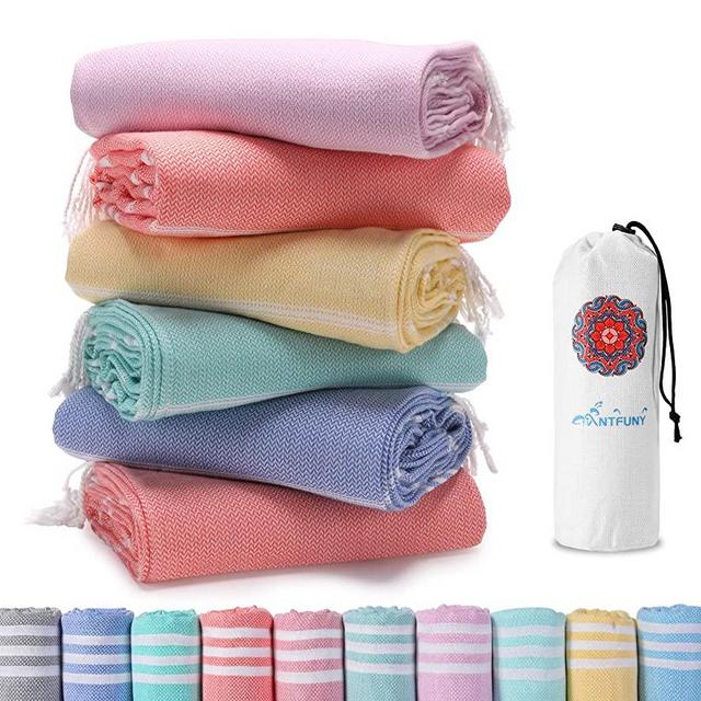 6 Packs Cotton Turkish Beach Towels Quick Dry Sand Free Soft Absorbent Extra Large Xl Big Blanket Adult Oversized Bath Pool Swim Towel Set Bulk Multipack Lightweight Thin Sandless Fast Drying Compact