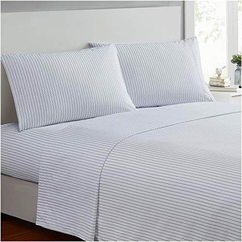 Mellanni Bed Sheet Set - Brushed Microfiber 1800 Bedding - Wrinkle, Fade, Stain Resistant - 4 Piece (King, Pin Stripe Gray)