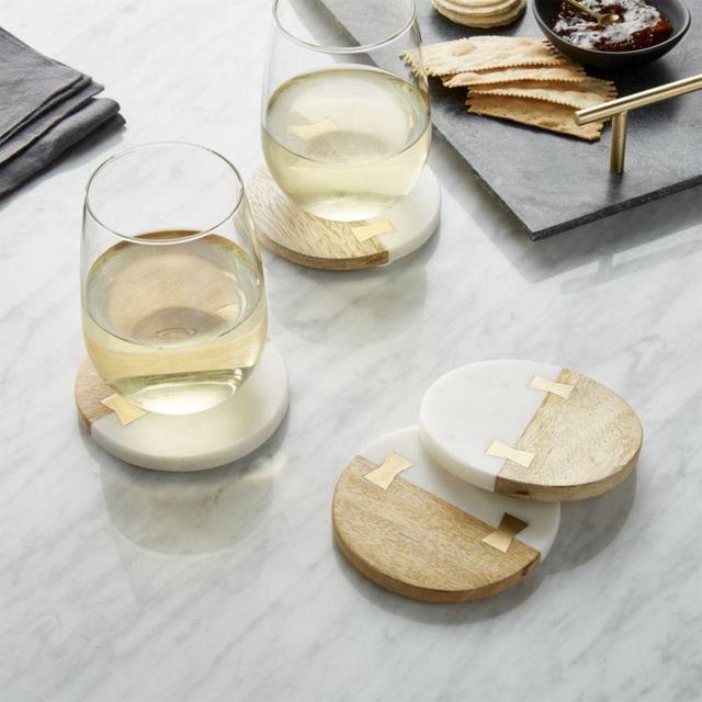 Wood and Marble Coasters, Set of 4