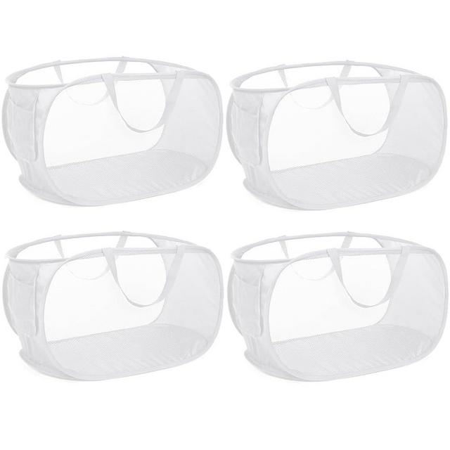 4 Pack Collapsible Laundry Baskets, Foldable Laundry Basket with Pocket, Durable Pop Up Hampers, Reinforced Handles Dirty Clothes Hamper for Laundry, Bedroom, Bathroom, Dorm, Travel or Camping White