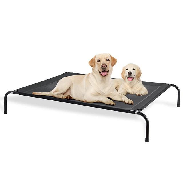 Eterish Elevated Dog Bed for Small, Medium, Large Dogs and Pets, Raised Dog Bed with Durable Frame and Mesh, Dog Cot Bed with Rubber Feet for Indoor and Outdoor Use, Black
