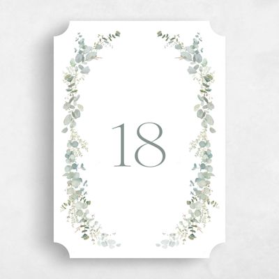 White Ticket Wedding Table Number - Verde