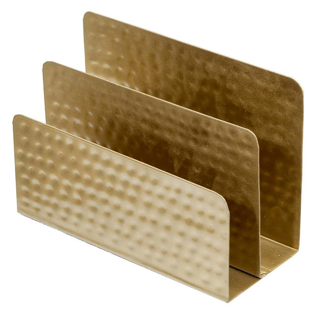 MyGift Modern Vintage Brass Tone Metal Tabletop Mail Holder Letter Sorter with Hammered Design, Office Desktop Storage File Folder Document Organizer Stand with Pebbled Texture - Handcrafted in India