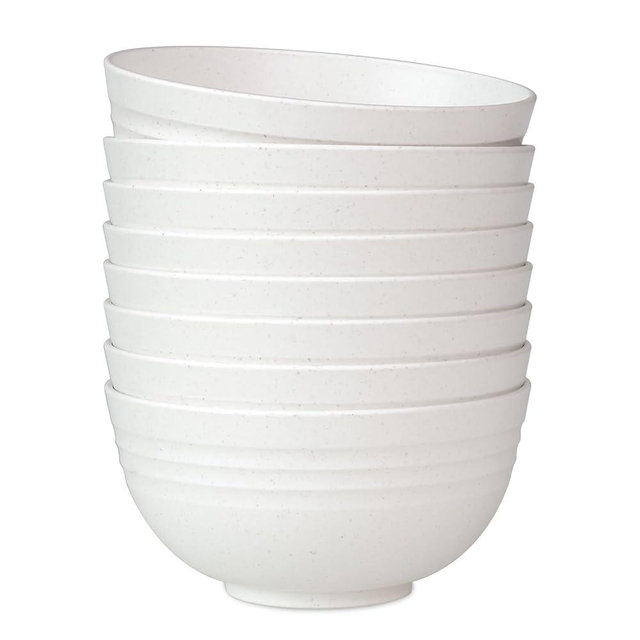 GENLGE Microwave Safe Soup Bowls for Kitchen, Plastic Bowls Reusable Cereal Bowl 26 OZ, Microwavable Bowls Unbreakable Bowls BPA Free Dishwasher Safe, Wheat Straw White Bowls Set of 8
