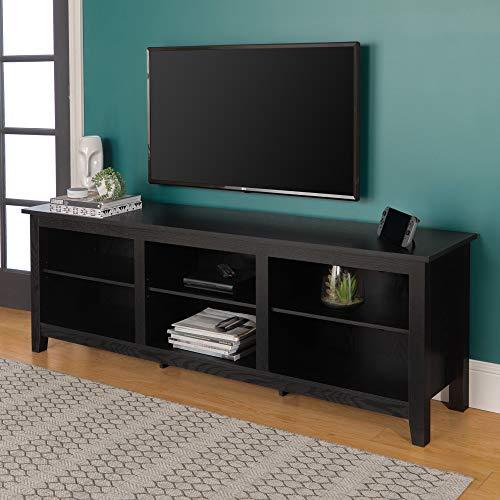 Walker Edison Furniture Company Minimal Farmhouse Wood Universal Stand for TV's up to 80" Flat Screen Living Room Storage Shelves Entertainment Center, 70 Inch, Black