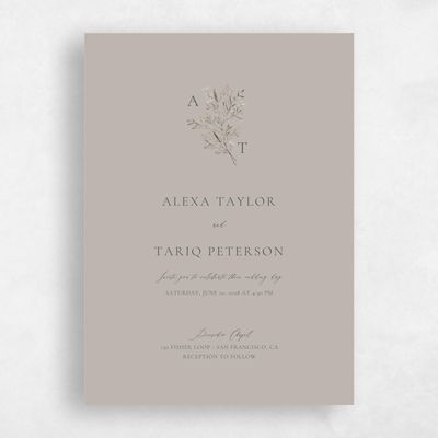 Greige, Brown Wedding Invitation - Sweetbay Classic