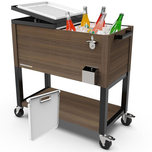 Permasteel 80 Quart Party Cooler, Rolling Ice Chest with Wheels and Handles for Indoor Outdoor Patio