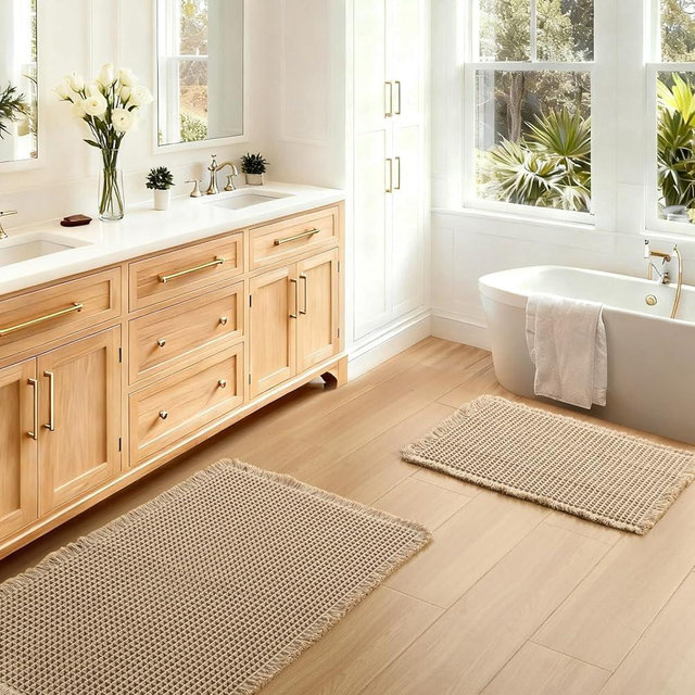 JIUZHEN Set of 2 Waffle Bath Mats Boho Non Slip Bath Rugs Washable Bathroom Rugs Super Absorbent Waffle Mats Ultra Soft Fast Drying Mat for Bathroom Floor, Tub, 16" x 24" +20" x 32", Brown