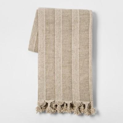 Washed Cotton Linen Stripe Throw Blanket Neutral - Threshold™