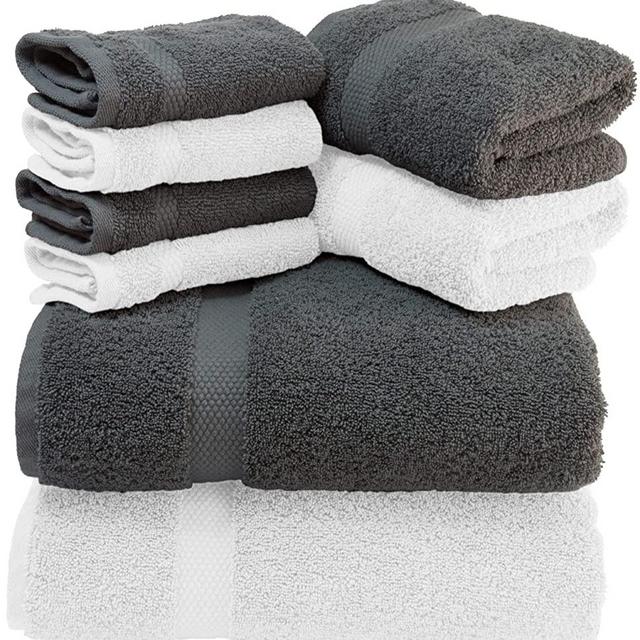 White Classic Luxury Bath Towel Set - Combed Cotton Hotel Quality Absorbent 8 Piece Towels | 2 Bath Towels | 2 Hand Towels | 4 Washcloths [Worth $72.95] 8 Pack | (4Grey/4White, 8Pc)
