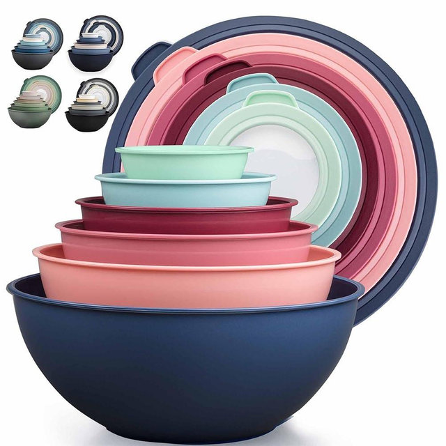 Zulay Kitchen 12 Piece Plastic Mixing Bowls with Leak-Proof Lids Set - Microwave and Freezer Safe Kitchen Mixing Bowls for Preparing, Serving and Storing - Large Nesting Bowls (Cotton Candy Ombre)
