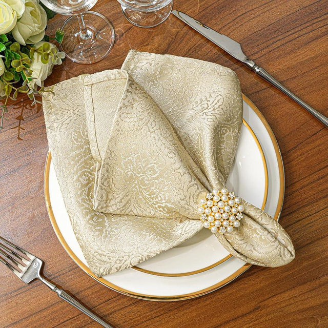 ZIWUROAD Cloth Napkins Beige, Set of 6 Washable Cotton Polyester Dinner Napkins 18 x 18 Inch Ultra Soft Cocktails Napkins Premium Quality Yarn-Dyed Jacquard Fabric Table Napkins with Hemmed Edges