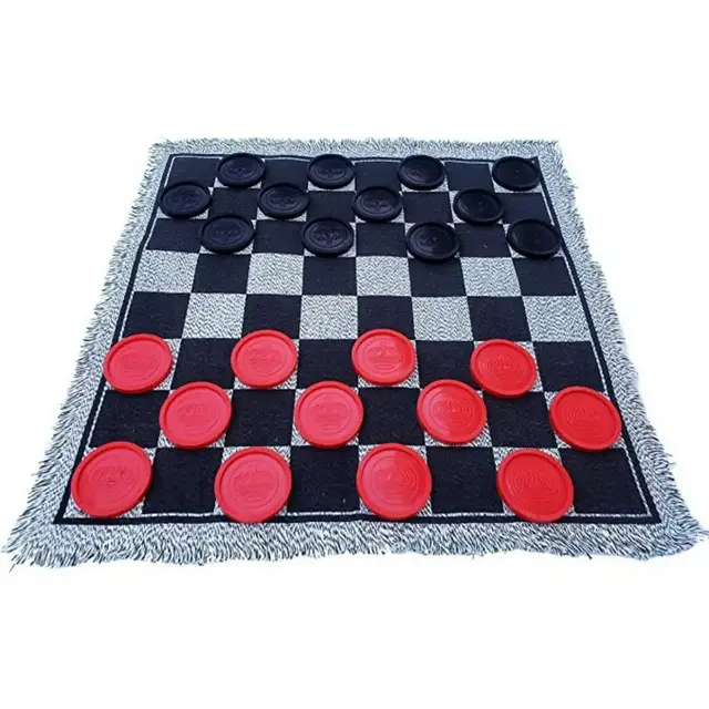 Bolaball Giant Checkers 3 in-1 Game Set Includes Tic Tac Toe Game with Reversible Rug
