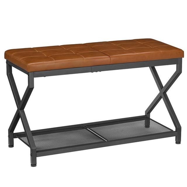 HOOBRO 29.5" L Shoe Bench, Shoe Rack Bench with PU Leather Cushion, Shoe Storage Organizer for Front Door Entrance, 2-Tier Entryway Bench for Small Space, Loads 300 lb, Whiskey Brown CB24HX01