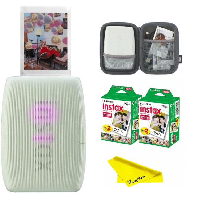 Fujifilm Instax Mini Link 3 Smartphone Printer + Carrying Case and 2X Instax Mini Film Twin Packs (40 Exposures) (Green w/Accessories Kit)