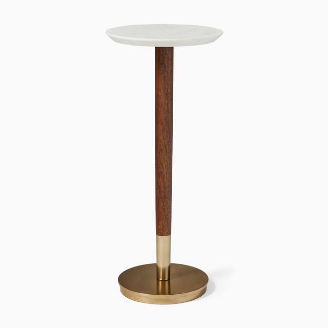 Mid-Century Drink Table, White Marble and Walnut
