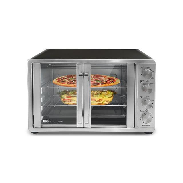 Elite Platinum D45L French Door Convection Toaster Oven, Bake, Broil, Toast, Rotisserie, Keep Warm, 12-14" Pizza, 2 Racks