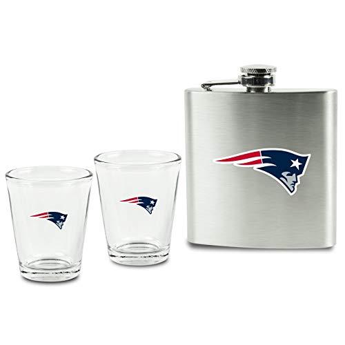 NFL Shot Glasses and Brushed Stainless Steel Flask Set