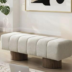 Marlon Dining Bench With Wooden Base - Beige, 17" H x 50" W x 16.75" D