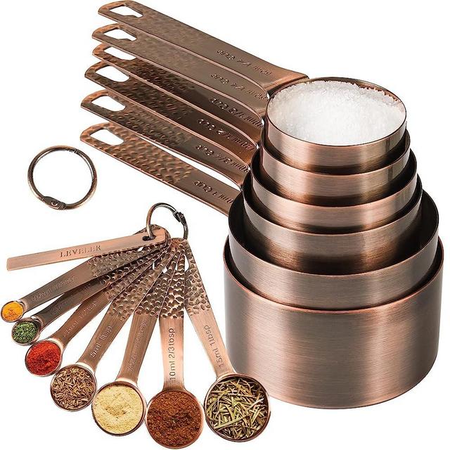 SPUVGVC Measuring Cups and Spoons Set, Copper Measuring Cups and Spoons Set, 6 Copper Plated Measuring Cups and 7 Metal Measuring spoons and 1 Leveler, Kitchen & Baking Dry Measure Cups Spoons Set