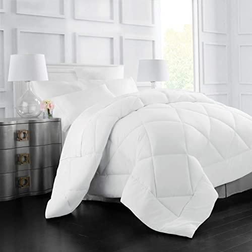 Italian Luxury Goose Down Alternative Comforter - All Season - 2100 Series Hotel Collection - Luxury Hypoallergenic Comforter - Full/Queen - White