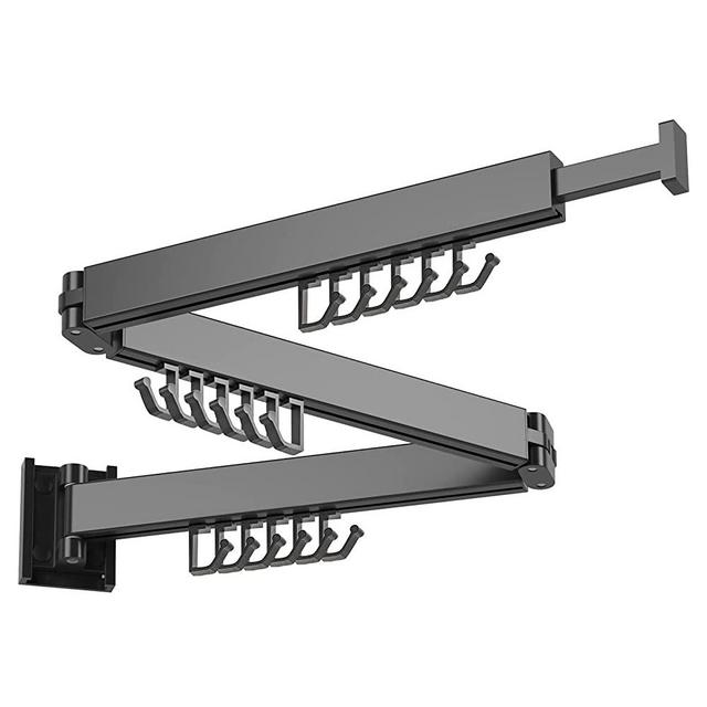 ZdwCyl Clothes Drying Rack,Wall Mounted,Retractable ,Collapsible(Tri-Fold), Space Saver Clothes Hanger Rack with Towel Bar,Strong Load-Bearing,for Balcony,Laundry,Bathroom,Patio and Bedroom