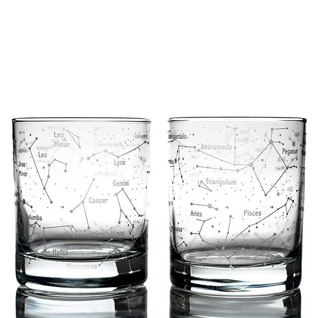 Greenline Goods Whiskey Glasses – Northern Summer Sky & Constellations (Set of 2) – Etched 10 Oz Tumbler Gift Set - Old Fashioned Rocks Wisky Glass