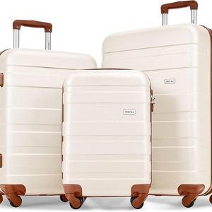 Merax 3 Pcs Hardside Luggage Sets , Pearly White, 20/24/28 Inch