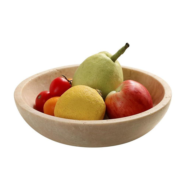SZGYCSM Marble Fruit Bowl for Kitchen Counter, Natural Travertine Decorative Serving Bowl with,Modern Fruit Display Bowl for Dining Table Centerpiece Home Decor(7.8 Inch)