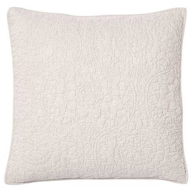 Natural Linen Belgian Flax Linen Floral Stitch Euro Shams, Set of 2