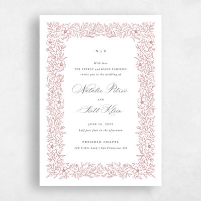 Deep Blush, Pink Wedding Invitation - Elaina Portrait