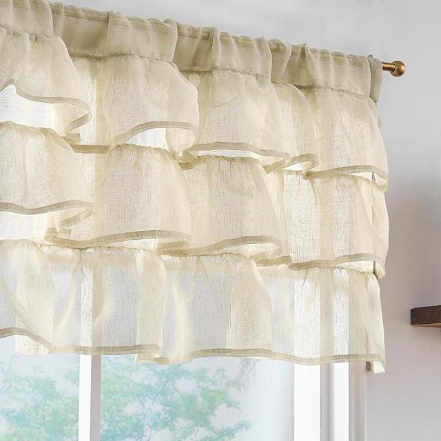jinchan Ruffled Valance Curtain Linen Slubbed Crossed Kitchen Valance Shabbychic Farmhouse Cottagecore for Living Room Small Window Light Filtering Half Window Curtain 18 Inch 1 Panel Taupe