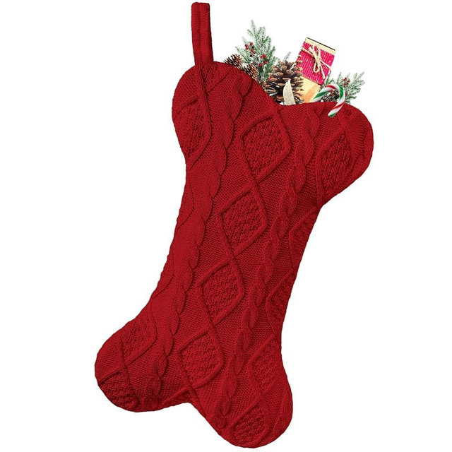 Malier Dog Christmas Stocking, Knit White Christmas Stocking for Dogs, Bone Shape Dog Stocking Christmas Large Pet Stockings Hanging Dog Christmas Stocking for Dogs Cats Pets (Red)