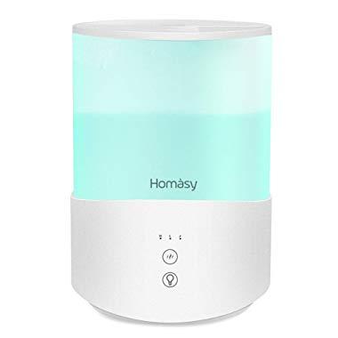 Homasy Cool Mist Humidifier, 2.5L Essential Oil Humidifiers with 7-Color Mood Lights, Top Fill Humidifier for Bedroom, Baby Humidifier with Adjustable Mist Output, Sleep Mode, Auto Shut Off