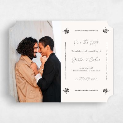 Beige Ticket Wedding Save the Date - Coeur Photo