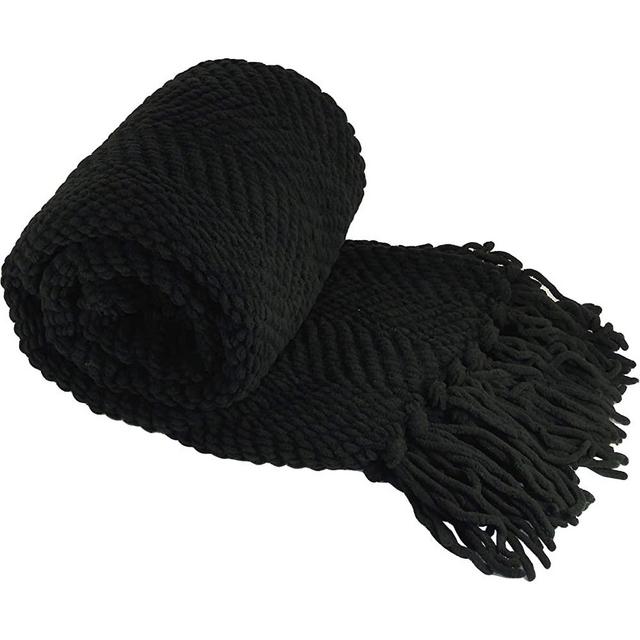 Home Soft Things Knitted Tweed Throw Couch Cover Blanket, 50 x 60, Raven