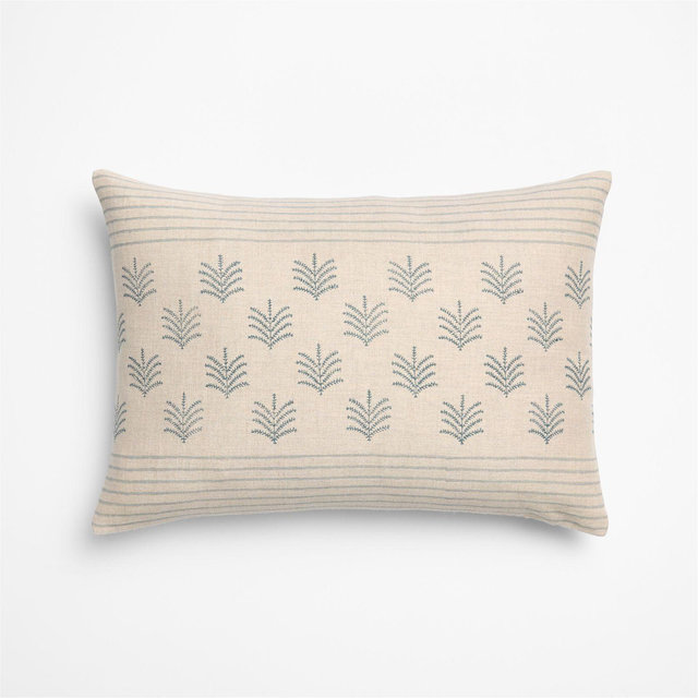 Mira Linen 22"x15" Blue Reversible Hand PrintedThrow Pillow Cover
