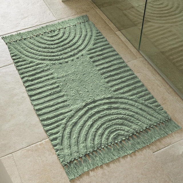 KIBAGA Beautiful Boho Rug with Tassels for Your Bathroom - Soft 2 x 3 ft. Cotton Rug Fits Perfectly Into Your Bath - Washable, Non-Slip Mat Ideal to Enhance Your Modern Home Decor - 24 x 36 inch