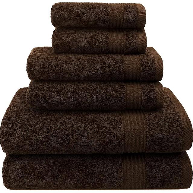 Hotel & Spa Quality, Absorbent and Soft Decorative Kitchen and Bathroom Sets, Cotton, 6 Piece Turkish Towel Set, Includes 2 Bath Towels, 2 Hand Towels, 2 Washcloths, Chocolate Brown