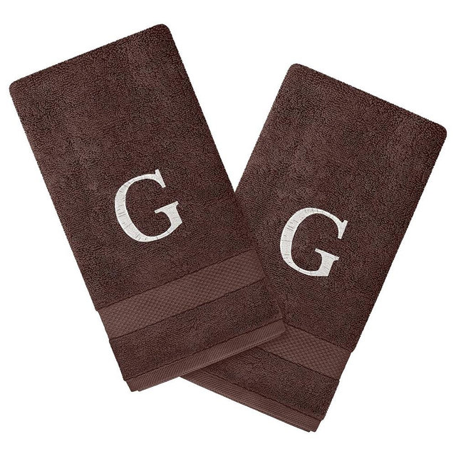 Personalized Passion 2-Pack Hand Towels Set with Monogram - 16"x27" Highly Absorbent & Soft Turkish Cotton - Monogrammed Hand Towels for Bathroom, Spa, Gym, Hotels - Brown - G