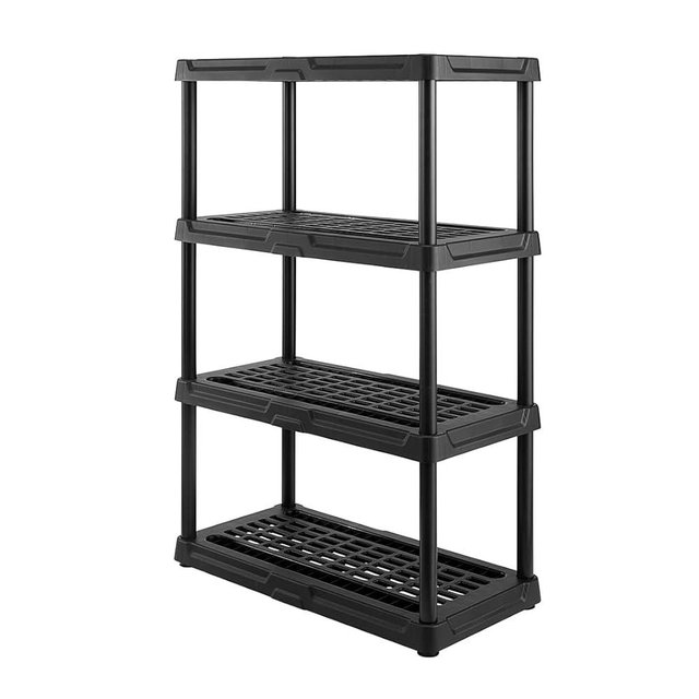 CENTREX CX 4-Tier (53”H x 36”W x 18”D) Plastic Storage Shelving Unit (Black), Heavy Duty, 150lbs Per Shelf Capacity, for Space-Saving Garage, Closet & Laundry Storage with Easy Assembly
