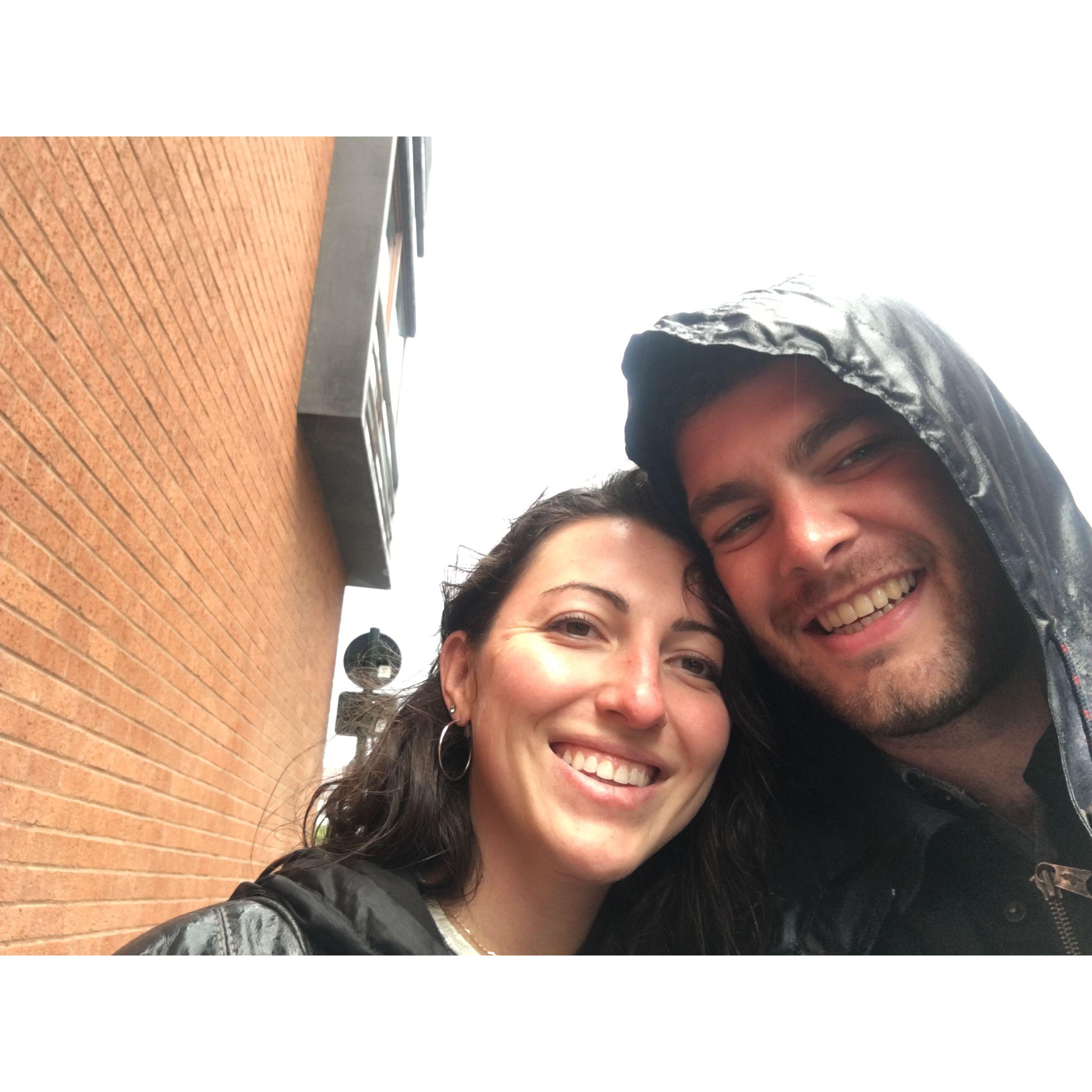 Our first picture together: caught in the rain during my first weekend in Brussels
